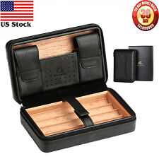Galiner Travel Cigar Humidor Leather Case Cedar Wood Lined Holds 4ct W/ Gift Box picture