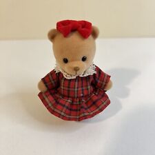 VTG Russ Berrie miniature velvet teddy bear figurine plaid dress Bow Flocked picture