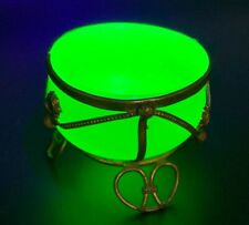 French Empire Palais Royal Gilt Ormolu Bronze Jade Green Uranium Glass Dish Bowl picture