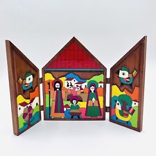 Folk Art Nativity Scene Hand Crafted And Painted In El Salvador Vintage La Palma picture
