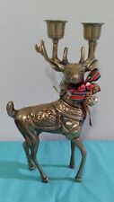 VTG MCM Brass Deer Reindeer Candle Holder Figurine Buck Regal Decorated Solid 9” picture
