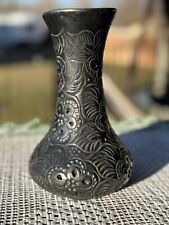 Vintage Dona Rosa Oaxaca Mexico Hand Carved Black Pottery Vase 7
