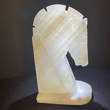 Vtg Translucent Onyx White Gray Marbled Stone Horse Head Bookend 8.5