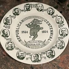 REPUBLICAN CENTENNIAL PLATE 1854-1954 FREEDOM'S FIGHT FROM ABE TO IKE GOP picture