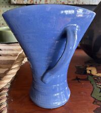 🔥Seldom Seen 8.5” Delphinium Blue Bauer Matt Carlton Ring Fan Vase With Handles picture
