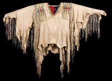 Old Style Beaded Hand Colored Buckskin Suede Hide Powwow Regalia Shirt NS57 picture