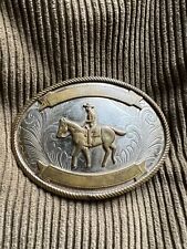 *BLANK Vintage* Western Cowboy On Horse Belt Buckle German Silver picture