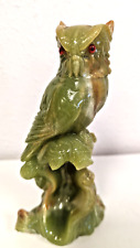 Vintage 60s 70s Carved Green Lucite/Resin Owl on branch signed figurine MCM bird picture