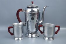 Vintage Mid Century Tea Pot Creamer & Sugar Hammered Stainless Steel Chrome picture