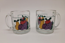 Vintage Pair of Heavy Clear Glass Mugs with Fruit Design - Made in the USA picture