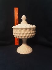Fenton Milk Glass Hobnail Candy Dish, Bowl Compote With Lid 8.5