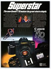 1985 Canon T70 SLR Camera Print Ad, Wayne Gretzky Edmonton Oilers Hockey Skating picture