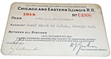 1914 C&EI CHICAGO & EASTERN ILLINOIS RAILWAY EMPLOYEE PASS #4908 picture