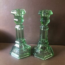 Stunning HandBlown Green Glass Candle Holders picture