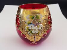 Art Glass Bohemian Style small Bowl with floral & gold enameled decor Vintage  picture