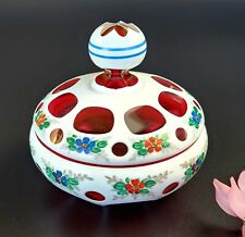 Antique/Vintage Stunning - Czech Glass Trinket/Jewelry Dish -Cranberry & White  picture