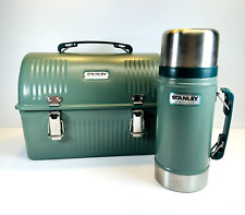 Stanley 10 qt Metal Lunch Box Hammertone Green with 24 oz. Thermos - EUC picture