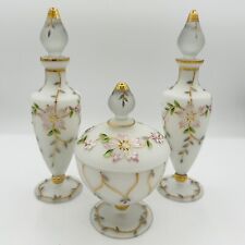 Vintage Irice Czech Glass Vanity Set Perfume Bottles Footed Lidded Box picture
