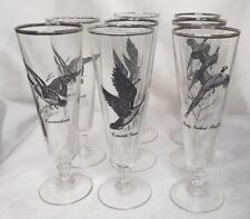 8 Federal Glass Pilsner Beer Glasses Waterfoul Game Birds Silver Rim picture