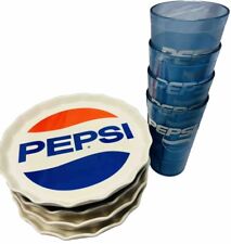 Vintage Pepsi Cola Heritage Collection Porcelain Bottle Cap Plates w/ 16oz Cups picture