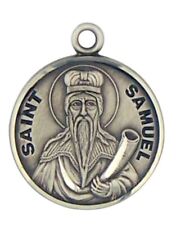 Patron Saint St Samuel 7/8 Inch Sterling Silver Medal on Rhodium Plated Chain picture