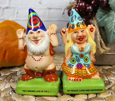 Free Spirit Hippie Mr Gnome And Flower Child Lady Gnomes Salt Pepper Shakers Set picture