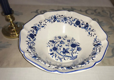 BLUE ONION VTG F.W. WOOLWORTH 9” SERVING BOWL KOREA BLUE & WHITE SCALLOPED GUC picture
