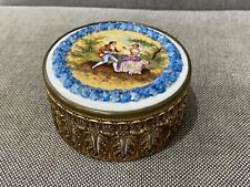 Vintage Antique German Dresden Porcelain Box w/ Courting Couple & Floral Dec. picture
