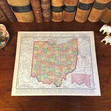Large Original 1898 Antique Map OHIO Columbus Toledo Akron Dayton Parma Hamilton picture