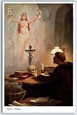 Postcard The Vision Skull Monk Nude Woman Apparition a/s Erlang c1910s AP10 picture