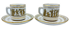 Vtg Neofitou Keramik Pair of Demitasse Cups and Saucers 24K Handmade in Greece picture