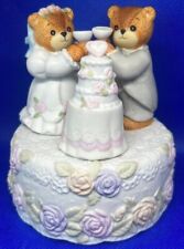 Vintage Lucy & Me Teddy Bear Wedding Toast Cake Music Box Plays see Video RARE picture