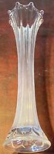 Vintage 15” Clear Bright UV Glow Ribbed Stretch Glass Vase Grannycore picture