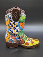 Talavera Cowboy Boot Planter Mexico Mexican Pottery picture