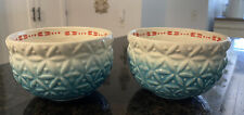 (2) Anthropologie Marshmallow Bowls Textured Ombre Teal Turquoise Hand Painted picture