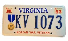 Virginia Personalized Vanity License Plate Korean War Veteran KV 1073 Bar Sign picture