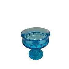 Vintage Indiana Glass Kings Crown Pattern Compote in Turquoise Blue picture
