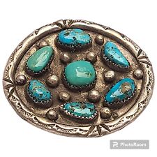 Exquisite VINTAGE NAVAJO OLD Red Mountain TURQUOISE CLUSTER Sterling Silver Pin  picture