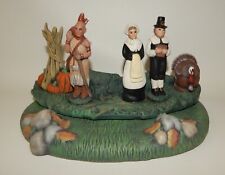Hand-Painted Ceramic Thanksgiving Display Pilgrims Turkey & Indian on Base picture