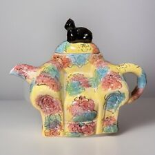 1982 Swineside Ceramics Teapot Black Cat on Overstuffed Arm Chair Great Britain picture