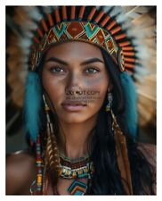 GORGEOUS NATIVE AMERICAN LADY WEARING FANCY HEADRESS 8X10 FANTASY PHOTO picture