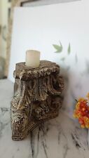vintage Hand Craved Wooden Candle Stand, Hand Made Rustic Brown Unique Candle picture