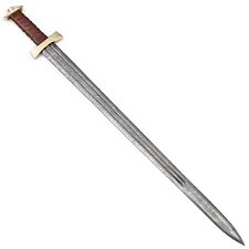 Damascus Viking Warrior Sword Leather Wrapped Handle, Sheath Battle Ready picture