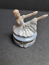 Vintage Porcelain Ballerina Trinket Box Hinged Seated Dancer Jewelry Box picture