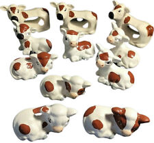 COW FIGURINES & NAPKIN HOLDERS BROWN AND WHITE SPOTTED 11 VINTAGE FARM ANIMALS picture