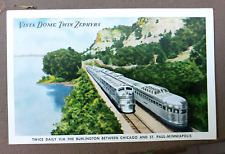 Vista Dome Twin Zephyrs Burlington Railroad Minneapolis to Chicago Postcard picture