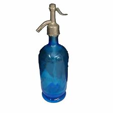 Vintage Blue Etched Paris Logo Glass Seltzer Bottle Made In Czechoslovakia picture