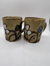 Otagiri Japan Stoneware Brown Floral Speckle Glazed Coffee Mugs Set of 2 Vintage picture