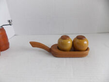 Vintage 1950s Yellow Round Ceramic Salt & Pepper Shakers  Sweden on wooden tray picture
