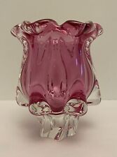 Vintage 8” Josef Hospodka Chribska Amethyst Pink  1960s MCM Czech Vase picture